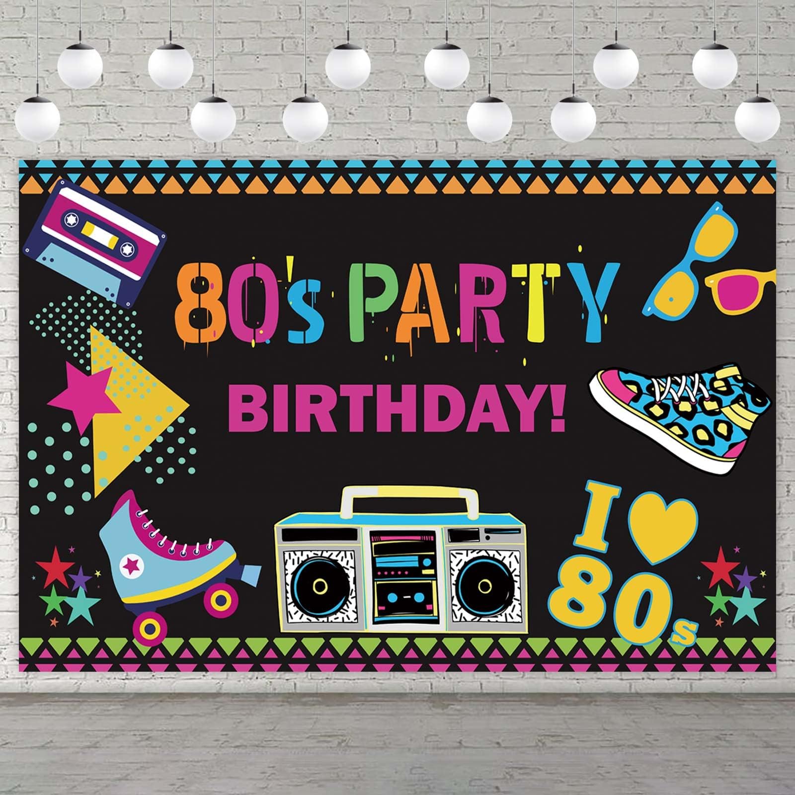 Generic80’s Party Birthday Banner Backdrop Background Photo Booth Props I love 80s Throwback Hip Hop Retro Theme Decor for Boys Girls 1980s 1st Birthday Party Baby Shower Favors Supplies Decorations