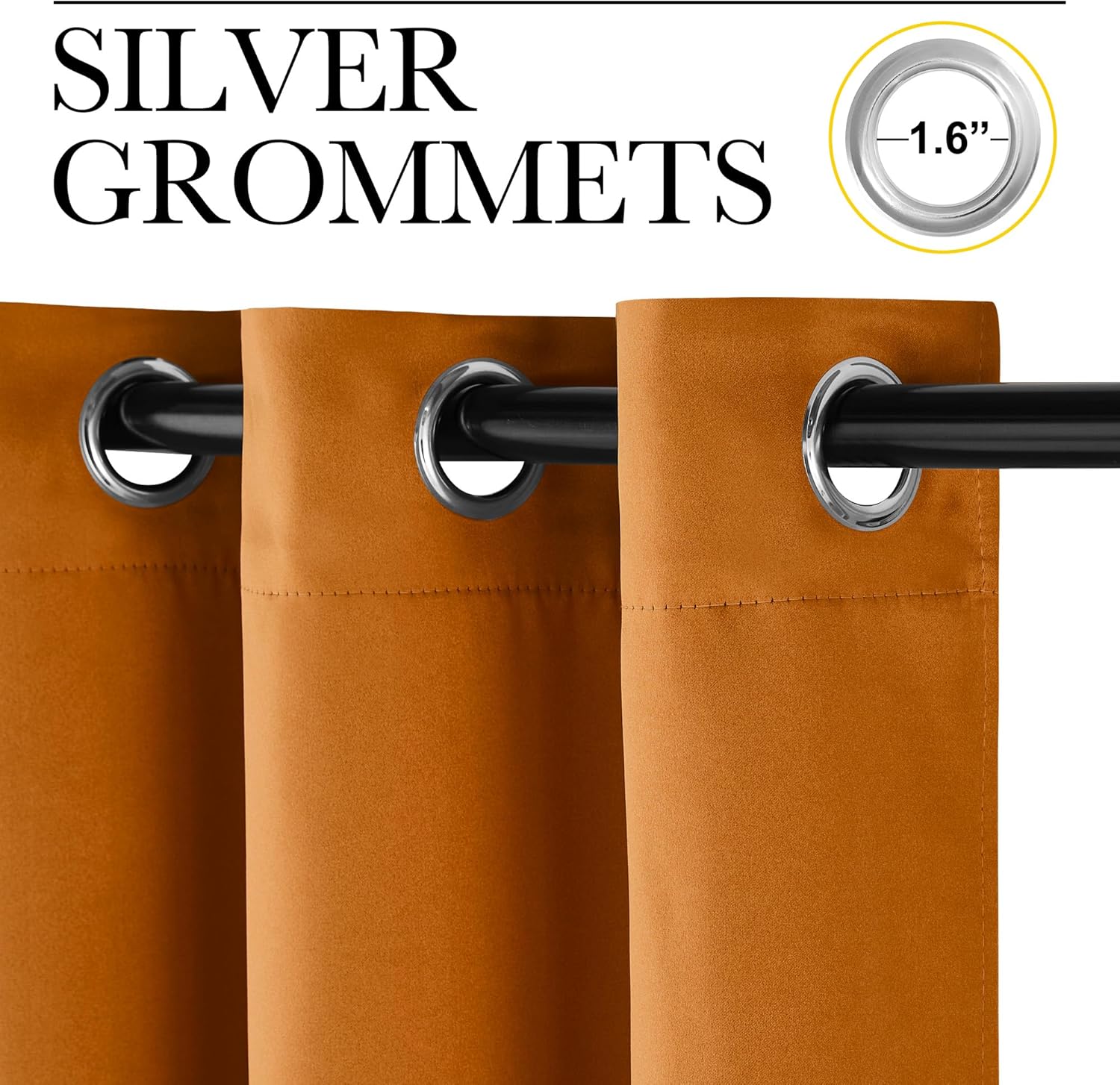 NICETOWN Room Darkening Cafe Satin Curtains for Small Windows, 42" Wide by 63" Long, 2 Panels, Orange, Grommet Privacy Faux Silk Blackout Drapes for Bedroom thumbnail