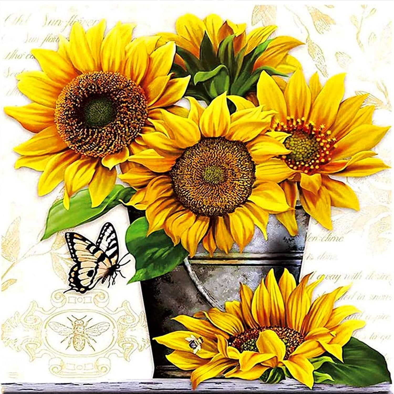 TINY FUN Diamond Painting Kits for Adults Beginners Full Drill Sunflowers 5D DIY Diamond Art Kits Flowers Paint with Round Diamonds Gem Art Butterfly for Home Wall Decor Gifts (13.8x13.8in)