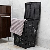 Vista 5 de Mind Reader Cesta plegable para ropa sucia de 61 litros, cesta de ropa, tapa, diseño de mimbre, plástico, 18 pulgadas de largo x 14.5 pulgadas