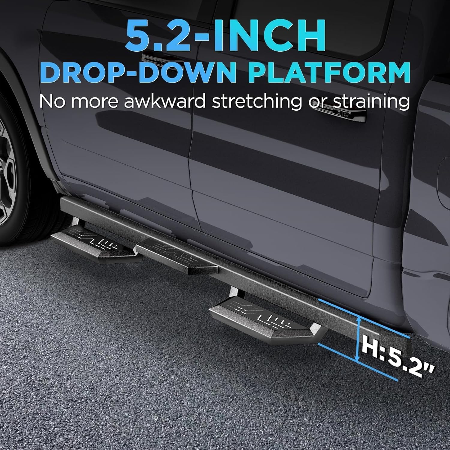 PZ Running Boards for 2005-2023 Toyota Tacoma Double Cab/Crew Cab (4 Full Size Doors), Heavy Duty Carbon Steel Drop Down Side Steps Nerf Bars