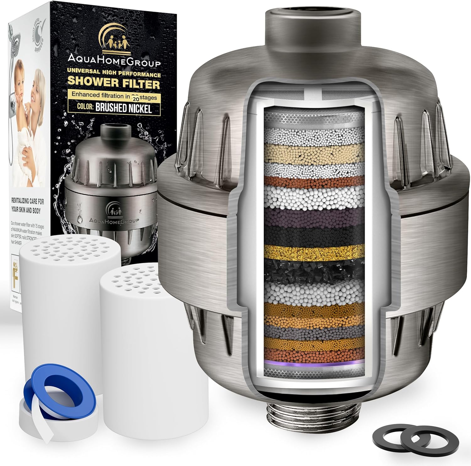 AquaHomeGroup 20 Stage Shower Filter with Vitamin C E for Hard Water
