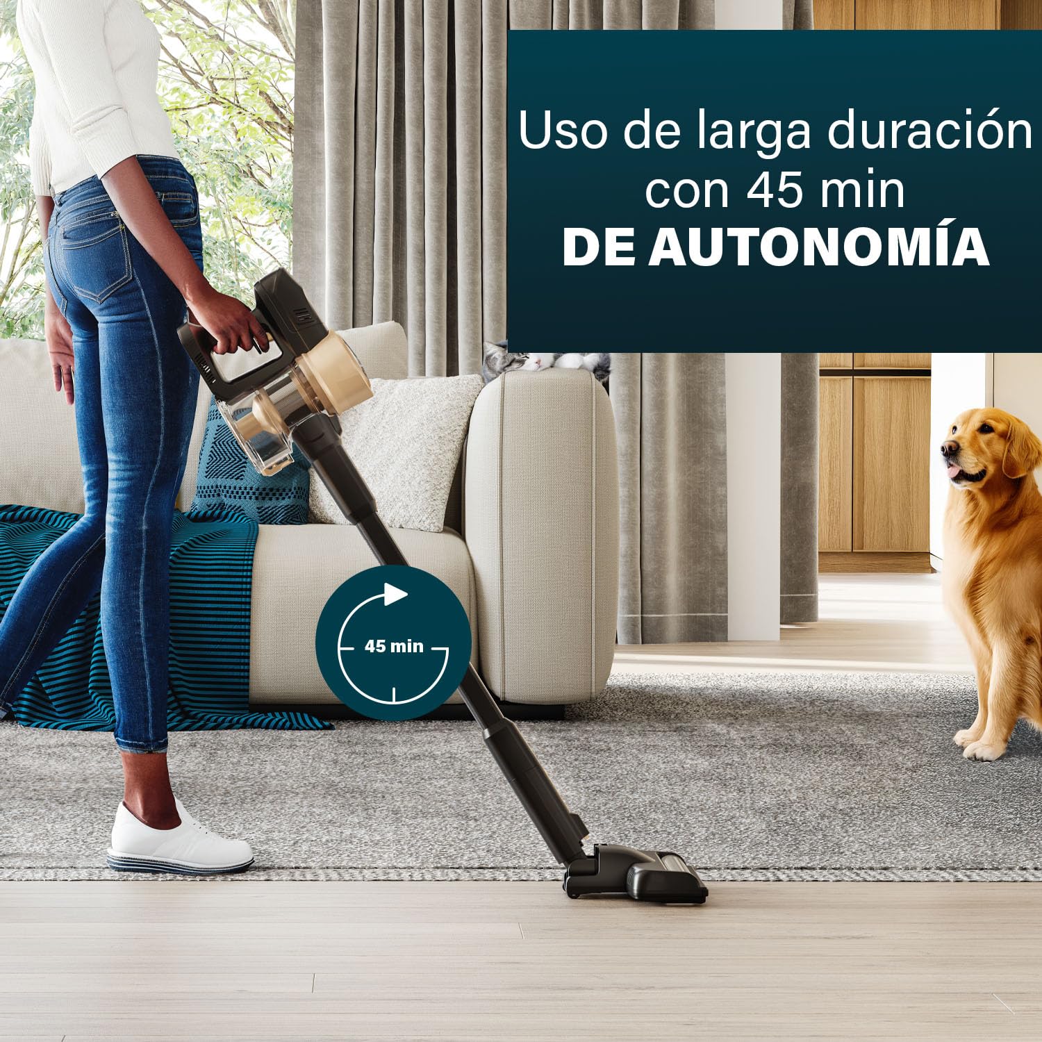 Princess Aspirador de Escoba - 27 kPa - 45 min - 2 en 1 - Motor BLDC - Especialmente diseñado para Pelo de Mascotas - Sin Cable - Sin Bolsa - Ligero - 3 velocidades - Accesorios incluidos - 339395