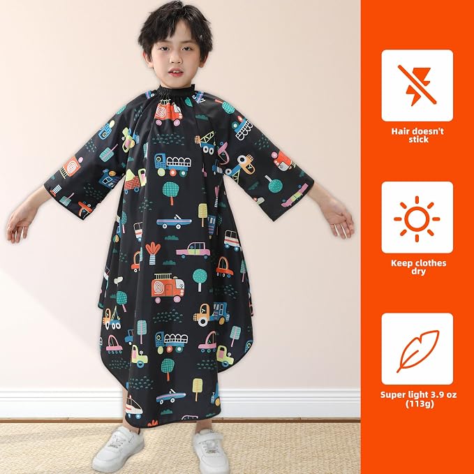 Capa para Corte de Cabello Infantil con Mangas y Estampado de Autos miniatura 3