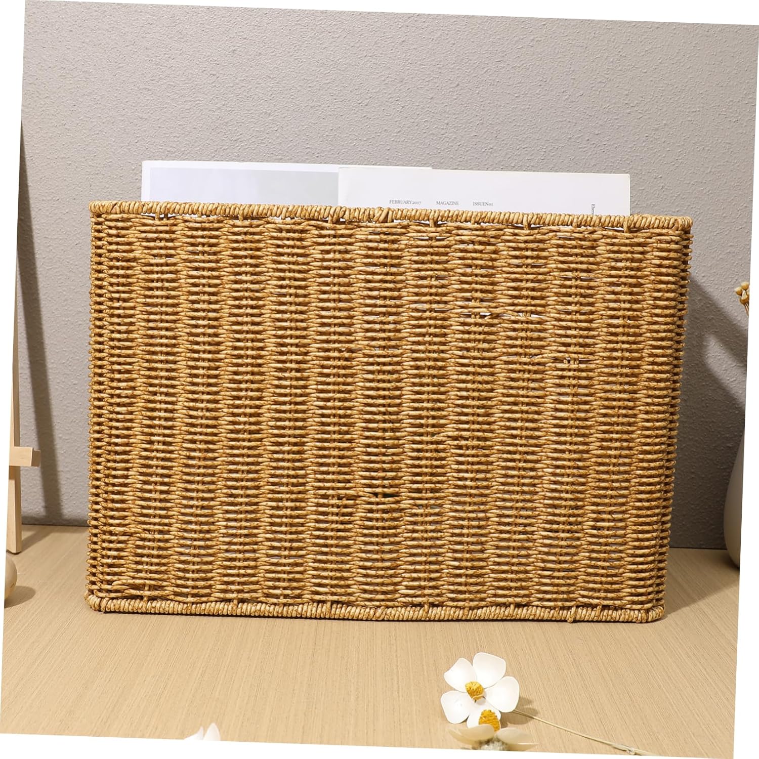 VOSAREA Hollow Handle Woven Storage Basket Capacity Organizer for Sundries Stylish Home for Magazines and More Rustic Charm with Design