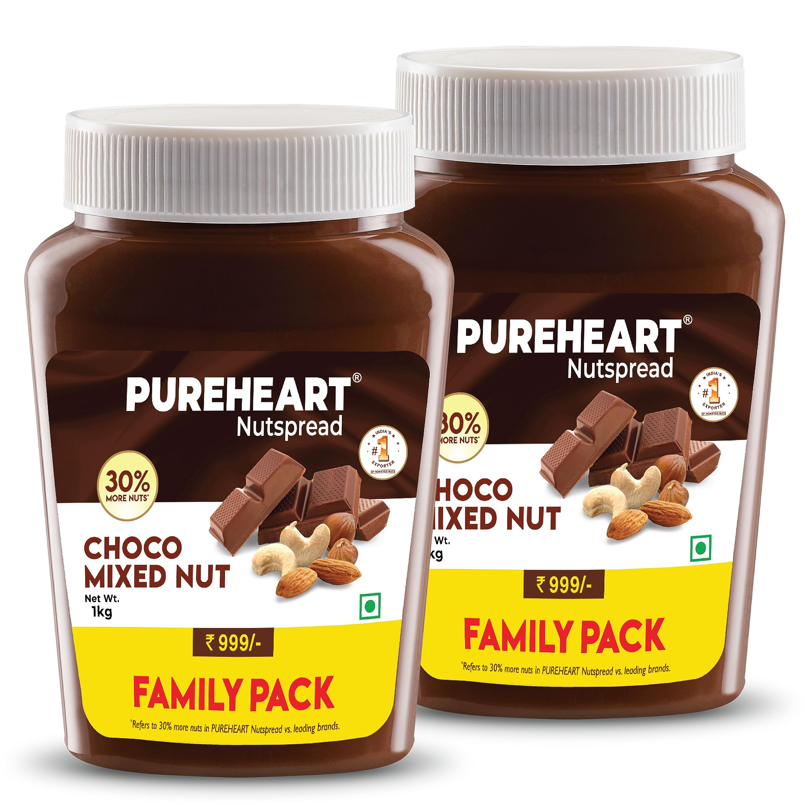 Pureheart Nut Spread Choco Mixed Nut (1 kg, Pack of 2) Nutty Chocolate Spread for Breakfast, Delicious, Smooth & Creamy Snack (B0CD3TY77Q) Amazon Price History, Amazon Price Tracker