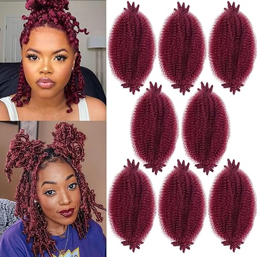 Trenzas de cabello rizado Marley Twist de 12 pulgadas, afro rizado primaveral, 8 paquetes, trenzas rizadas burdeos, trenzas rizadas pre-separadas,