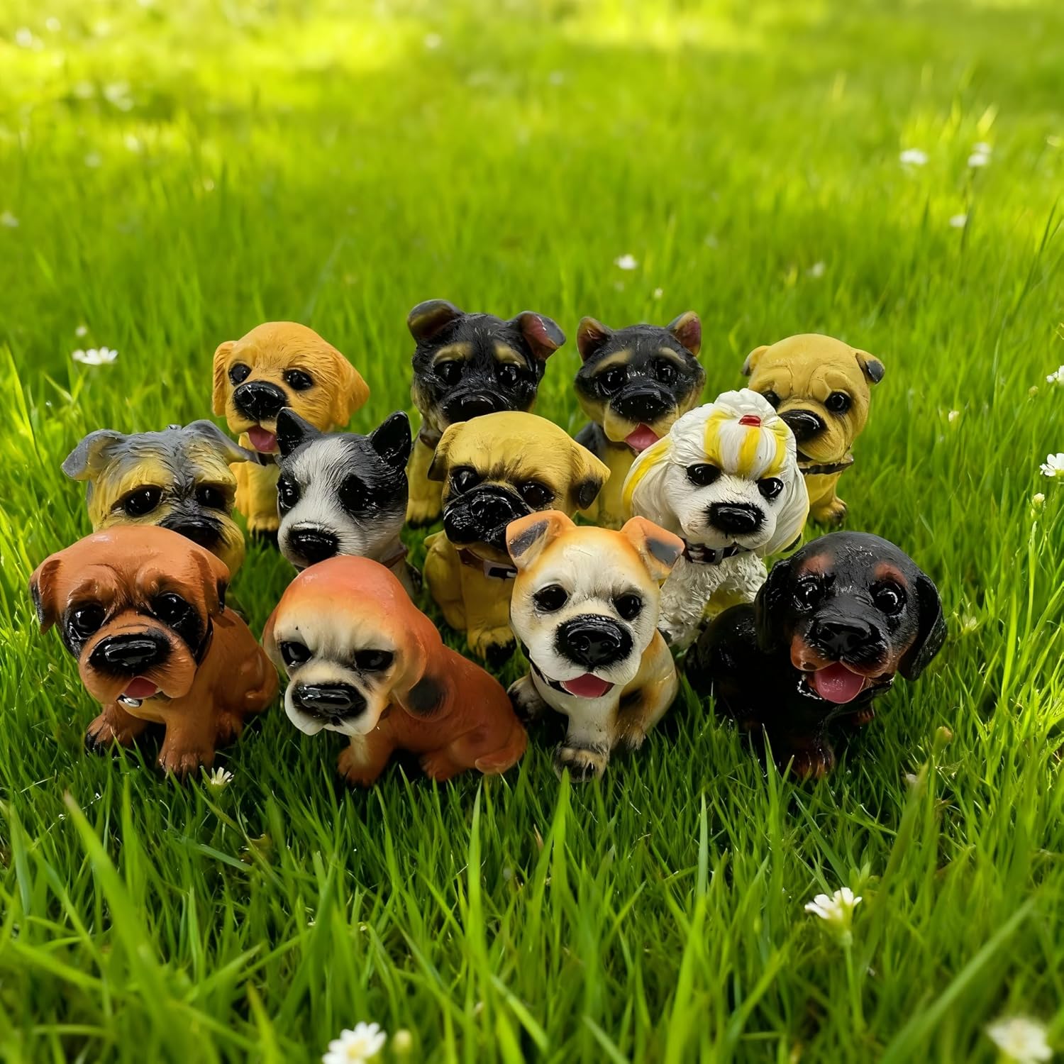 12 Pcs Dog Figurines, Realistic Detailed Puppy Figurines, Hand Painted Mini Dogs Animals Figures Cake Topper Easter Egg Birthday Gift