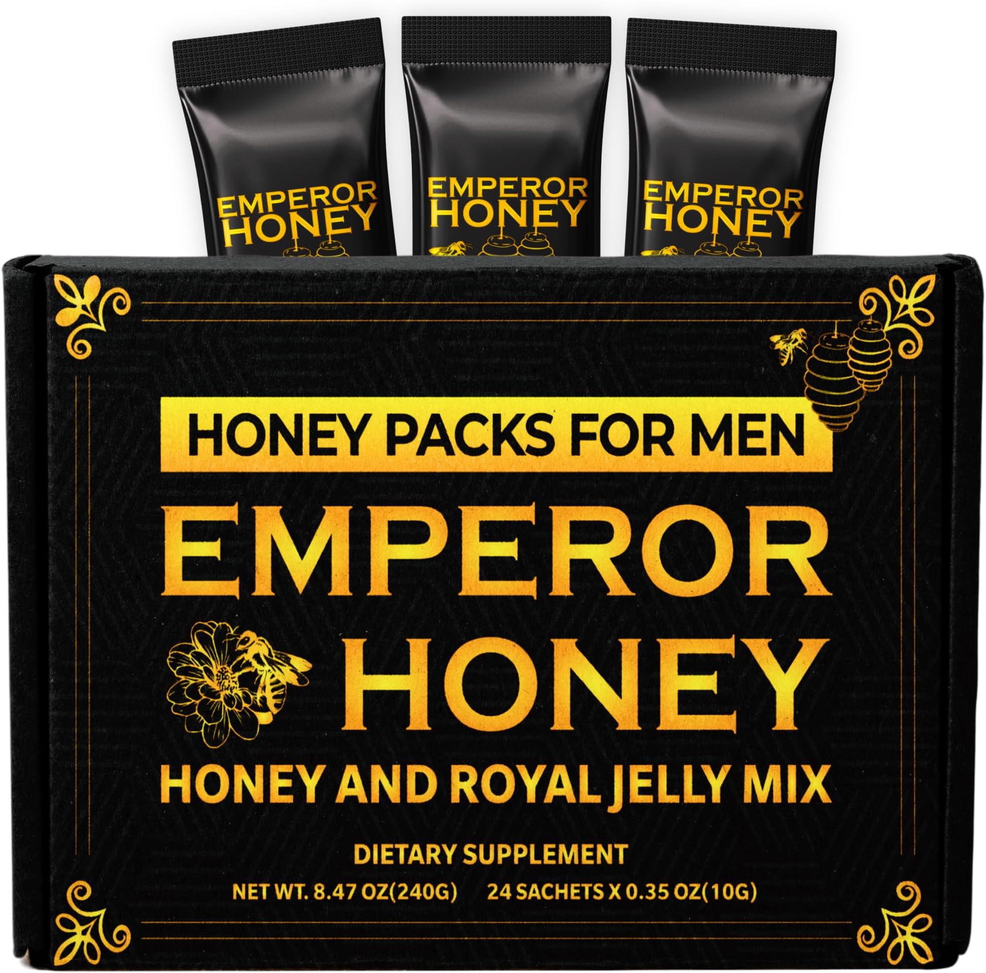 Halal Honey Extra Strength For Men Raw Organic Honey with Premium Natural Royal Jelly Bee Pollen & 100% Pure (Large Pack of 24 Honey Packets)