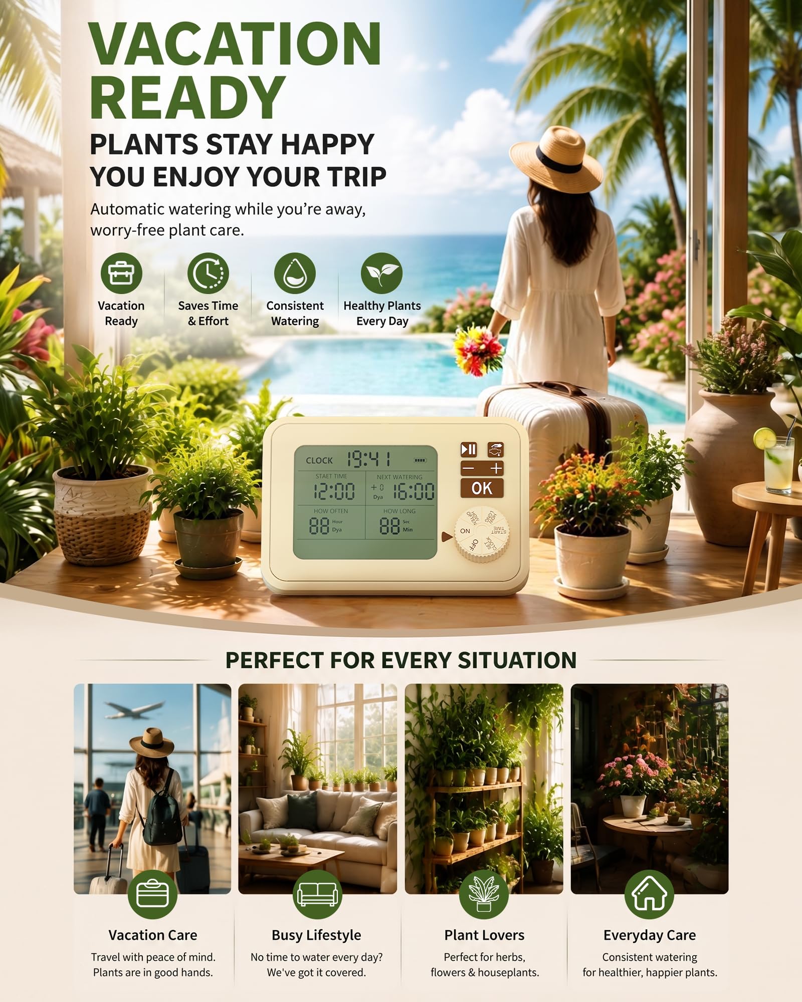 PChero Kit de Système Auto d'Arrosage Avec Minuterie pour Plantes | Système d'Arrosage de Jardin, Système d'Irrigation pour Serre avec Tuyau de 15 m, Jusqu'à 20 Pots,pour Jardin Plantes Pelouse