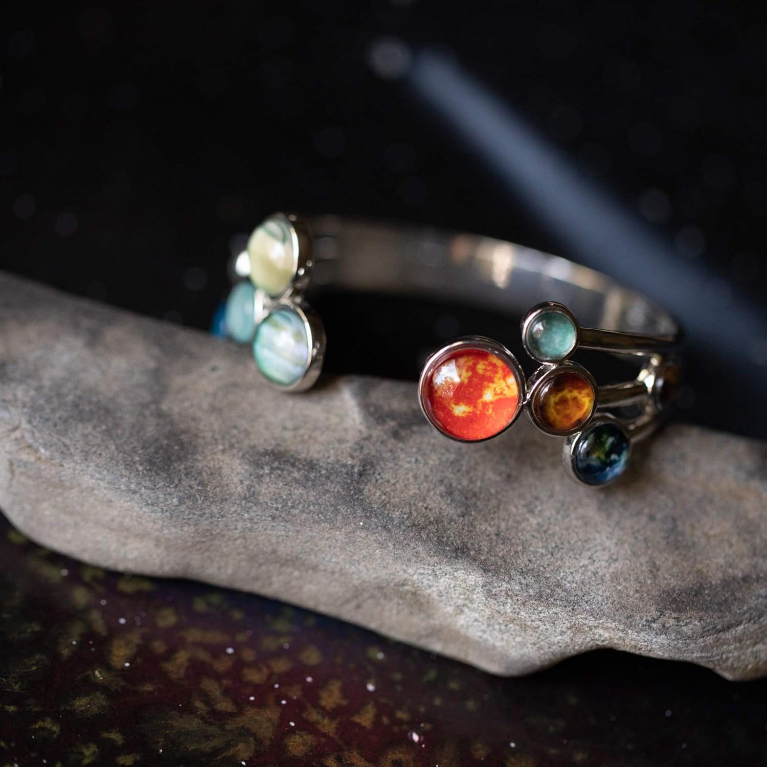 Yugen Solar System Bracelet, Celestial Jewelry, All planets including Pluto, Science and Teacher Gifts, Multi-Color, Adjustable, Open Cuff, One size fits all