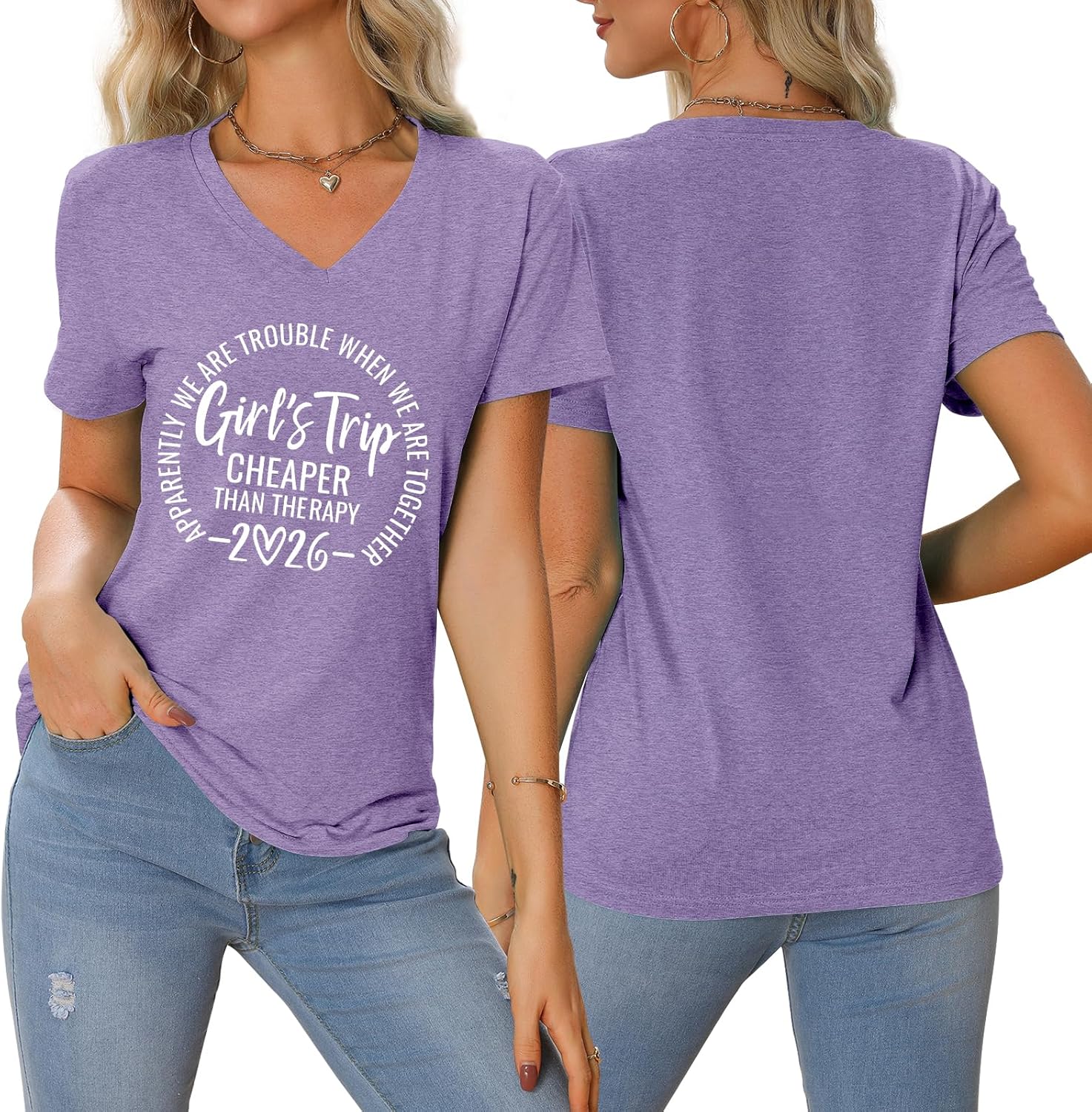 Girls Trip Shirts Girls Trip 2026 T Shirt Women Funny Travel Weekend V Neck Tshirt Short Sleeve Tee Cotton Tshirts - Image 2