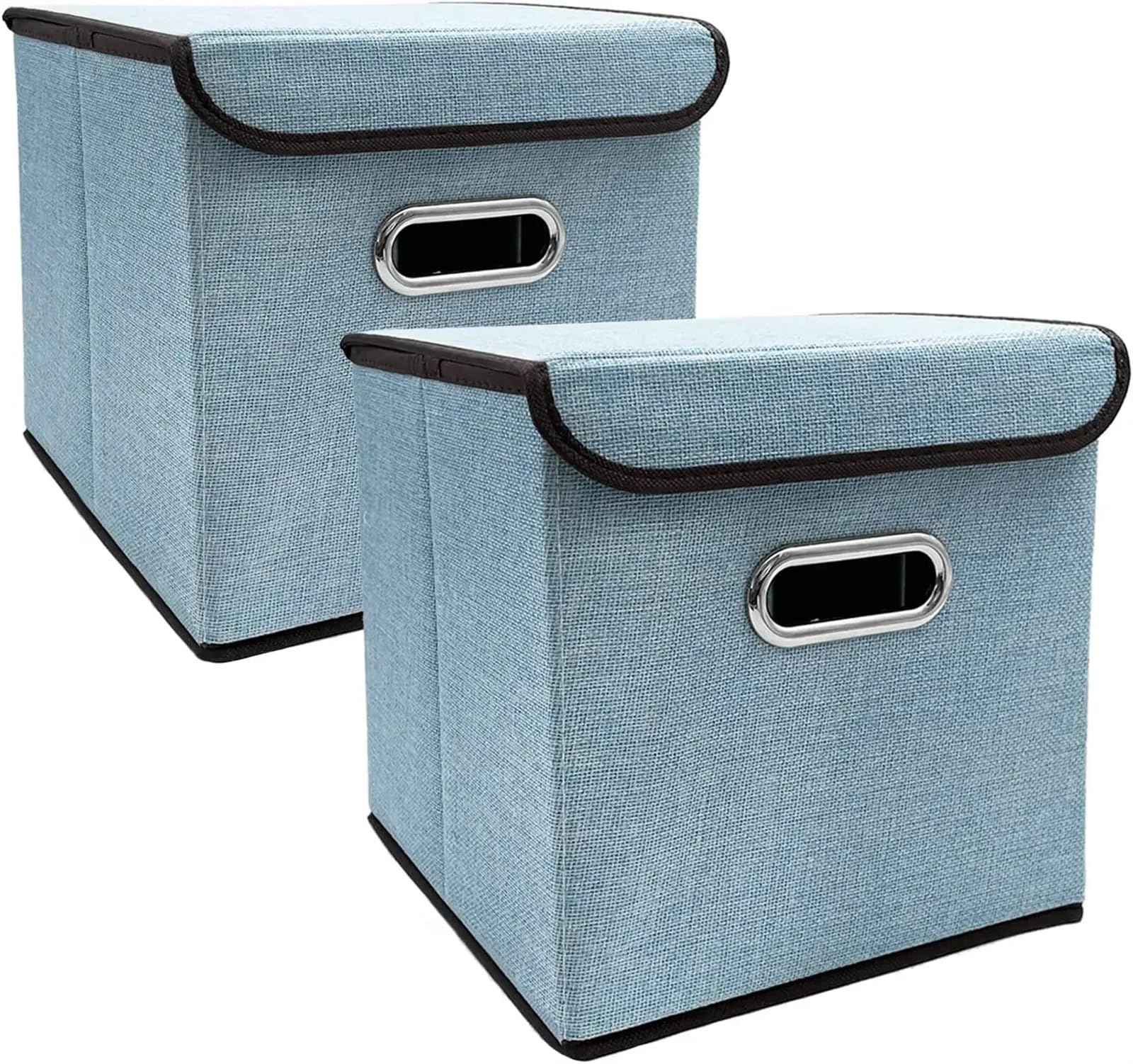 MFESFCS Collapsible Storage Box 2pcs Collapsible Storage Bins With Lid 25 * 25cm Linen Fabric Storage Baskets Washable Decorative Basket Storage Baskets(Blue)