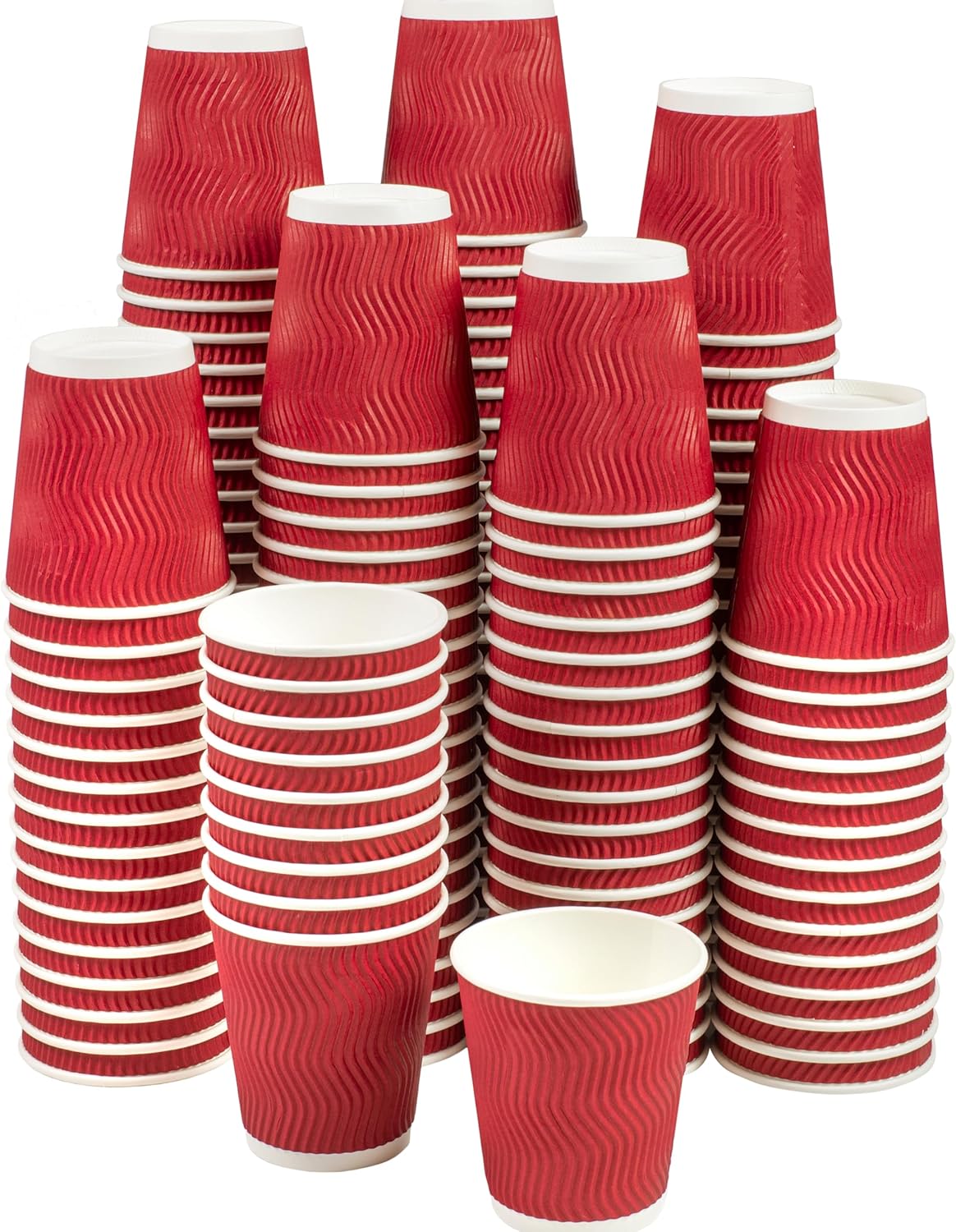 NYHI Set of 150 Ripple Insulated Red 12oz Paper Cups Coffee Tea Hot Cups Recyclable 3 Layer Rippled Wall For Better Insulation Perfect for Cappuccino Hot Cocoa or Iced Drinks