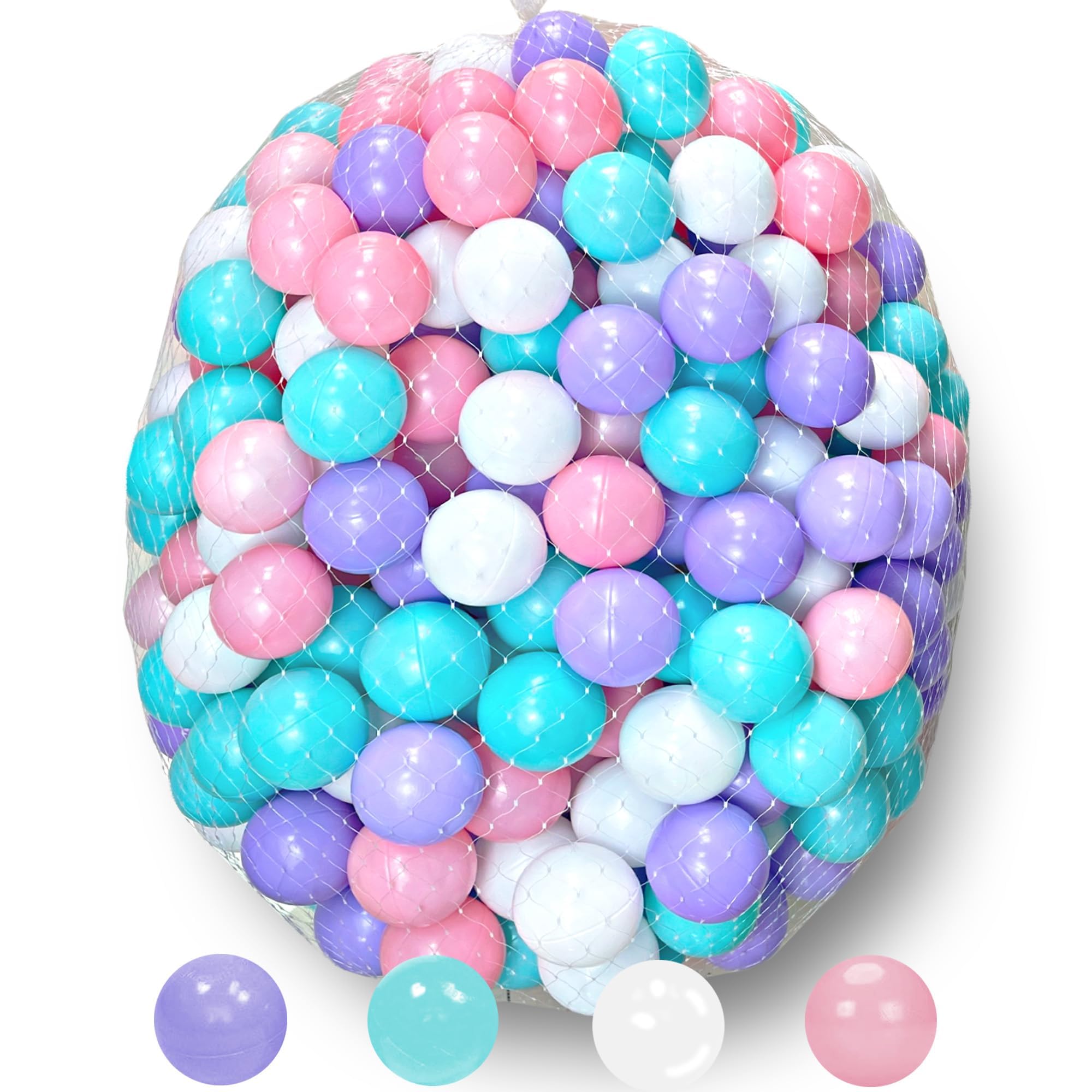 Kids Ball Pit Balls 200 Count, 2.2inch Children Crush Proproof Plastic Balls for Ball Pit with 4 Bright Colors, Safe and Non-Toxic, BPA Free, Baby Toddler Pit Balls with Storage Net Bag