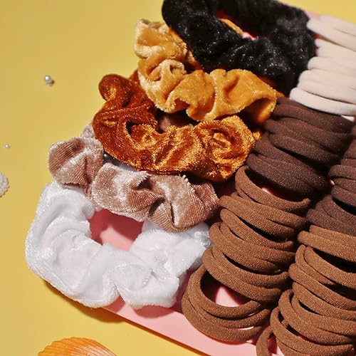 Miniatura 8 de GUOXI Coleteros para el cabello para mujer, juego de accesorios marrones, lazos elásticos suaves de nailon sin costuras, cuerdas gruesas y rizadas