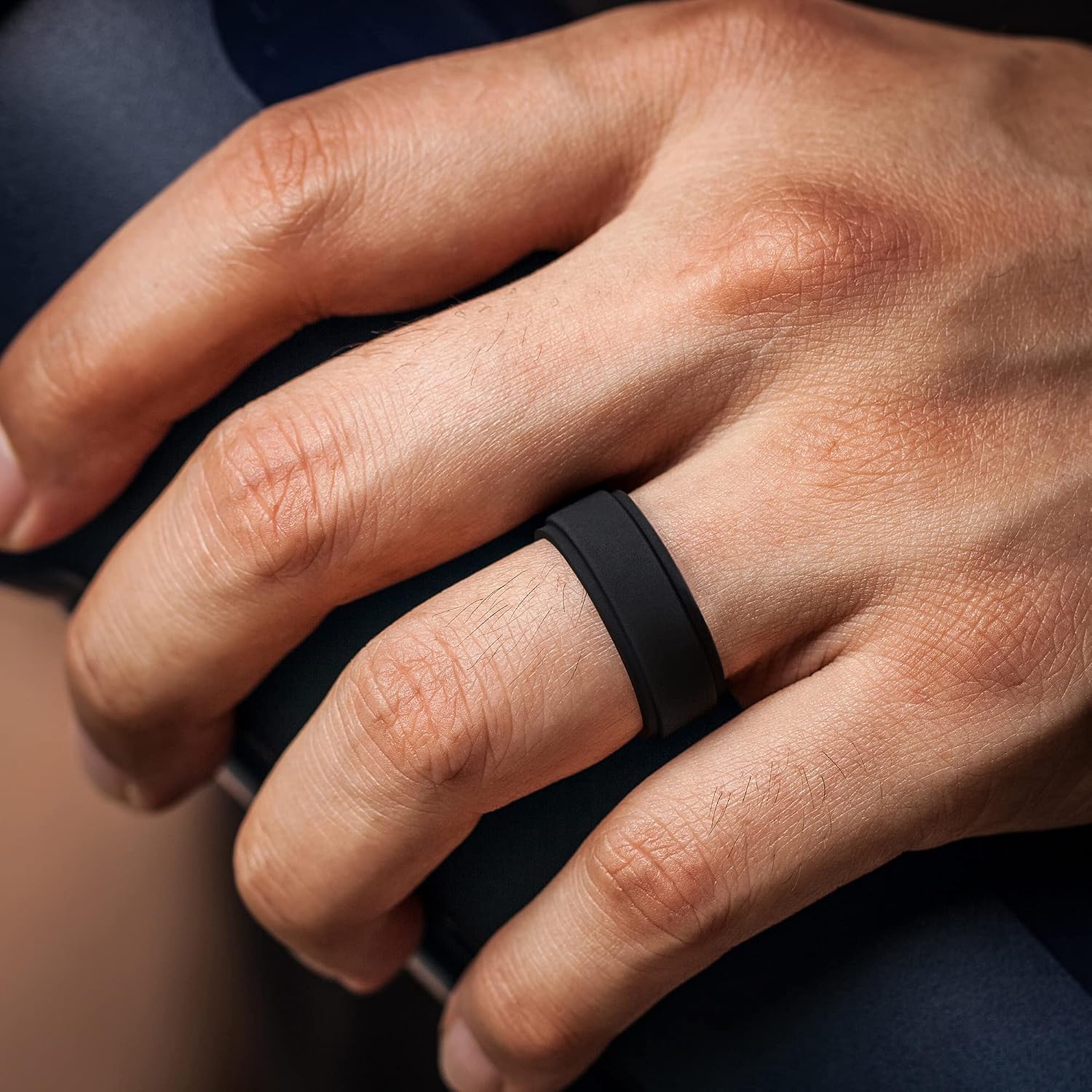 ThunderFit Silicone Wedding Rings for Men, Breathable 2 Layers Step Edge 8mm Wide 2mm Thick - 1/4/7 Variety Multipack