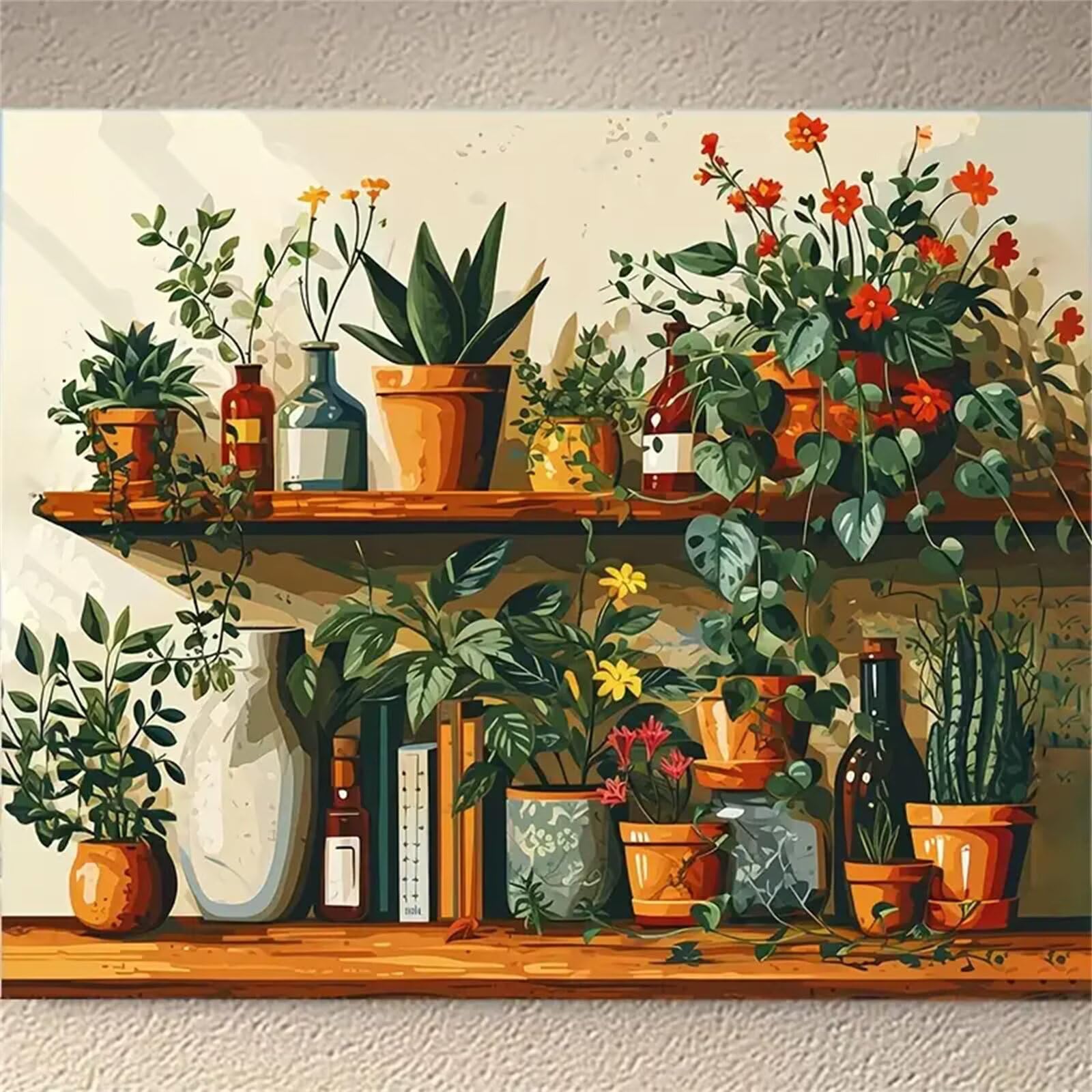 Yoonqun Puesto de plantas Pintar por Numeros con marco DIY Cuadro Con Números Kit de Pintura al óLeo Digital para Adultos de Lienzo Paint by numbers Kits Manualidades para Hogar Decoración 60x75 cm