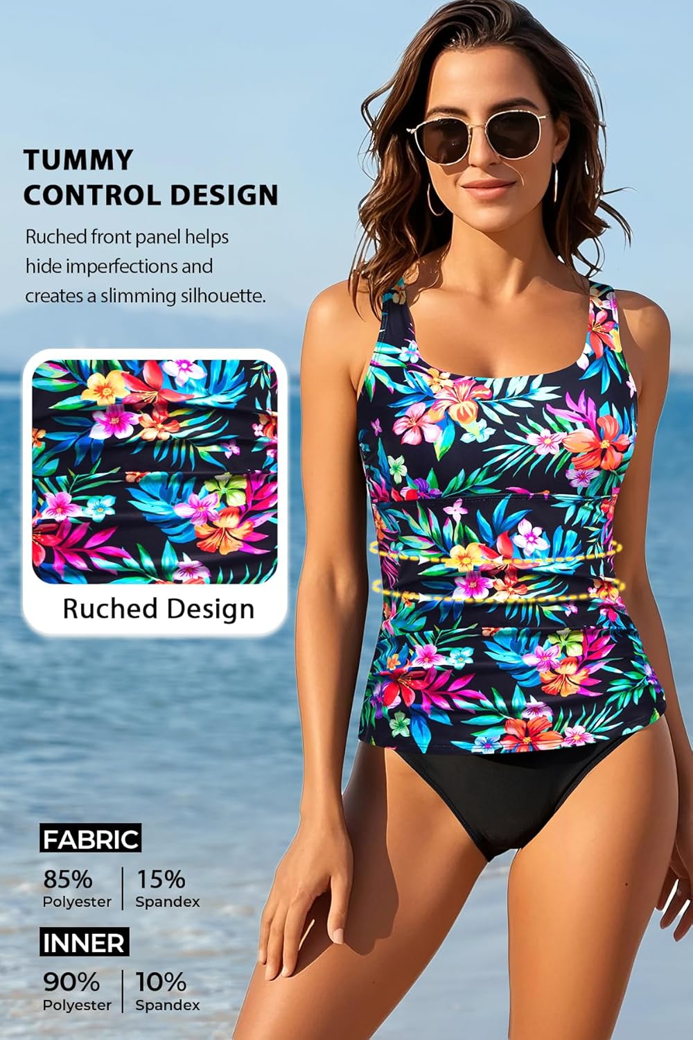 Yonique Women's Tankini Top Only Tummy Control Bathing Suits Top Modest Swim Tank Tops