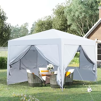 Outdoor 10x 10Ft Pop Up Gazebo Canopy Tent with Removable Sidewall with Zipper, Mosquito Netting w/4pcs Weight Sand Bag & Carry Bag for Garden Patio Beache White