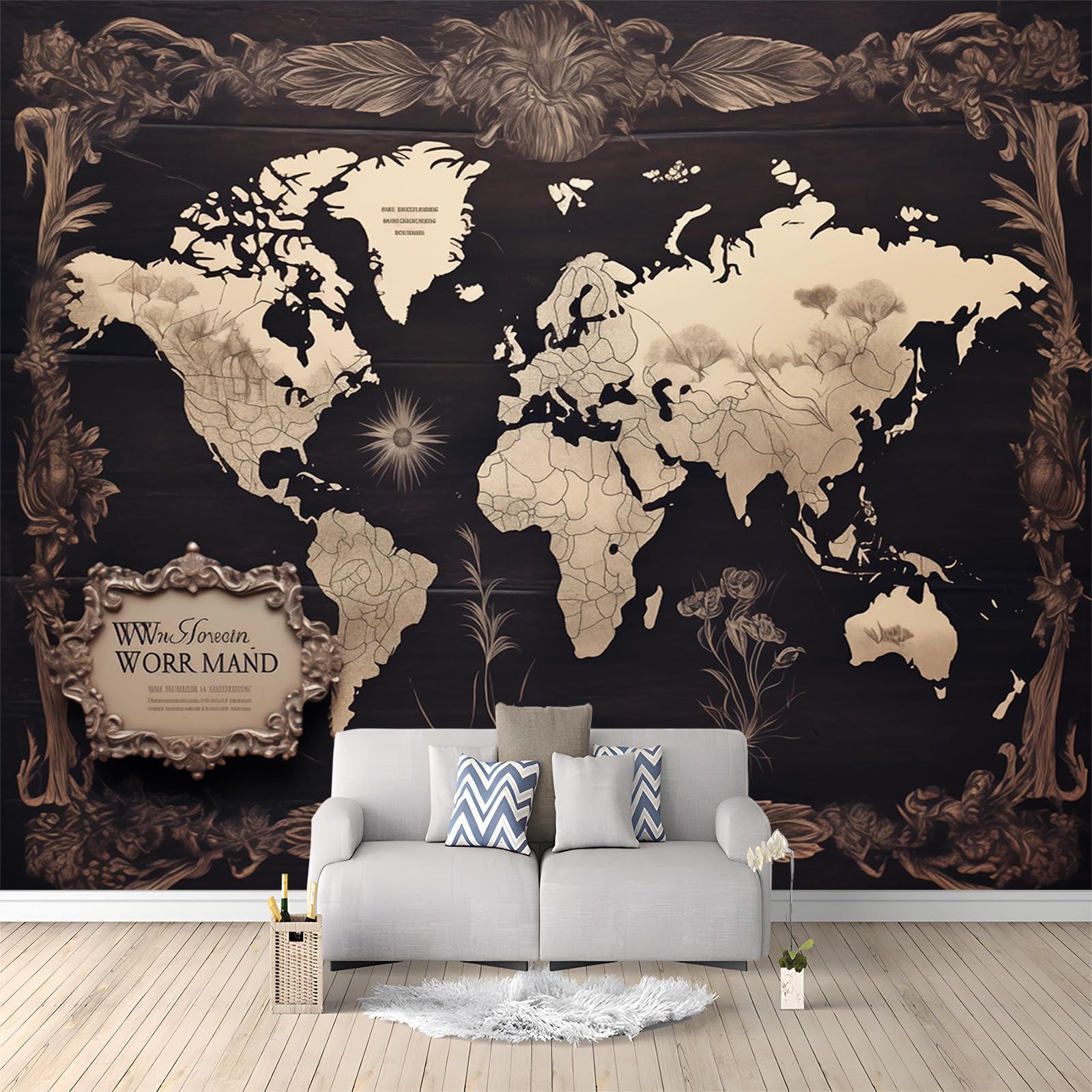 Tapeta mapa świata retro drewniane tło 250 x 175 cm zdjęcie plakat mural tapeta, DIY sztuka ścienna mural wodoodporne tapety ścienne, do salonu sypialni przedszkola tło telewizora wystrój domu