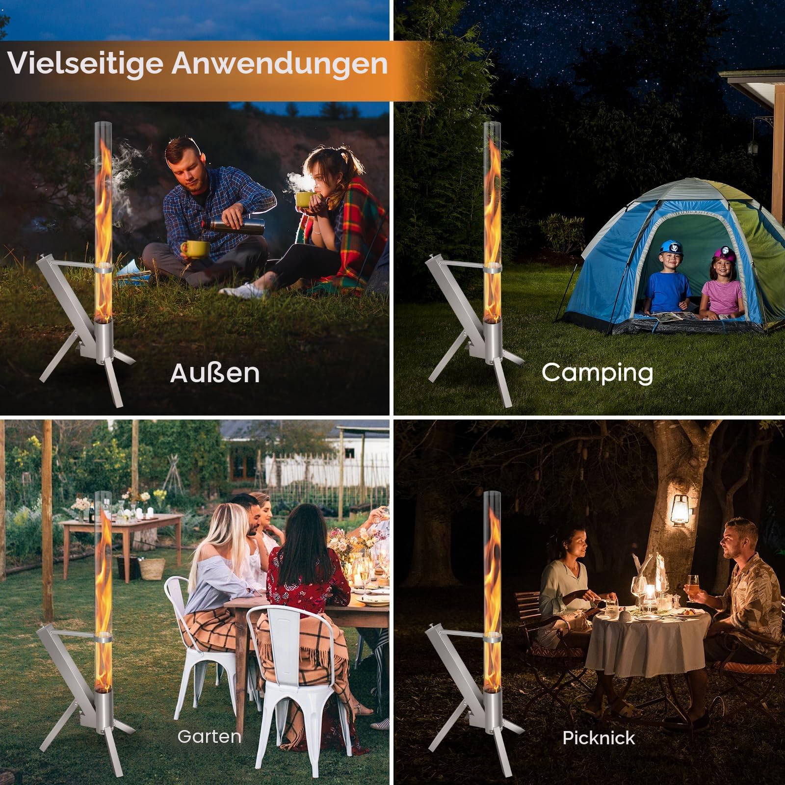 CTSC Outdoor-Pelletofen, Pelletofen für Terrasse mit 100 x 8 cm Glasrohr, fügt Raumlicht und Ambiente für Veranda, Terrasse, Garten & Hinterhof hinzu