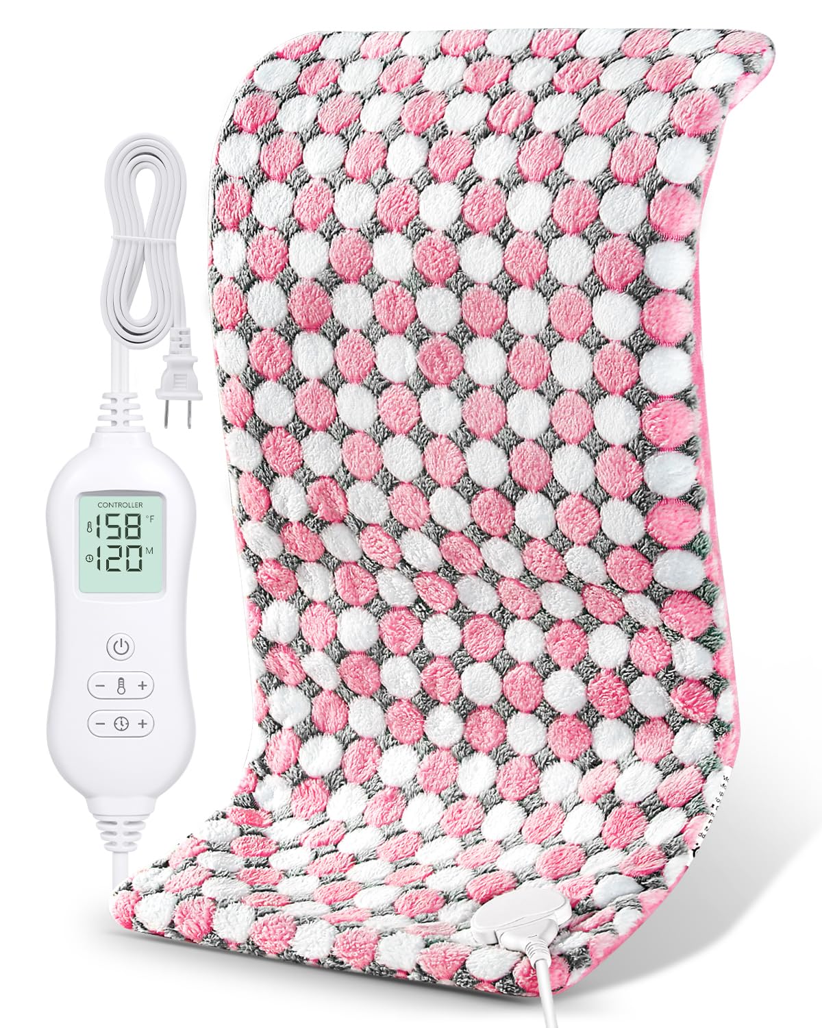 NOWWISH Heating Pad for Back and Period Cramps Pain Relief, Large Moist Heat Electric Heating Pad with 10 Heat Levels & Auto Shut Off, Gifts for Women, Pink, 12"x24", XXL