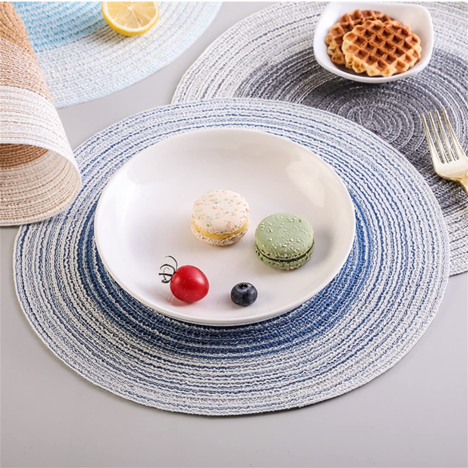 6 Stück Tischset Rund Platzteller,Tischsets Abwaschbar Boho Geflochten Platzsets Abwaschbar, Tischuntersetzer Platzdeckchen Untersetzer