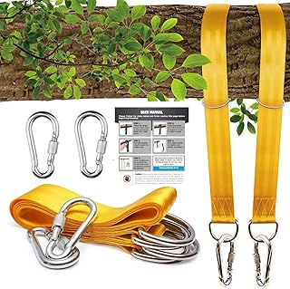 Tree Swing Hanging Straps Kit -10ft Extra Long Tree Swing Extension Straps with Safer Hook and Carabiners Holds 2200Lbs, Premium Hammock Tree Strap for Outdoor Camping Hammocks and Tree Swing Rope Kit