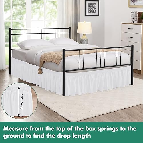 Miniatura 2 de Biscaynebay Faldas de cama con esquinas divididas para camas tamaño matrimonial de 15 pulgadas de caída, volantes de polvo elásticos blancos de