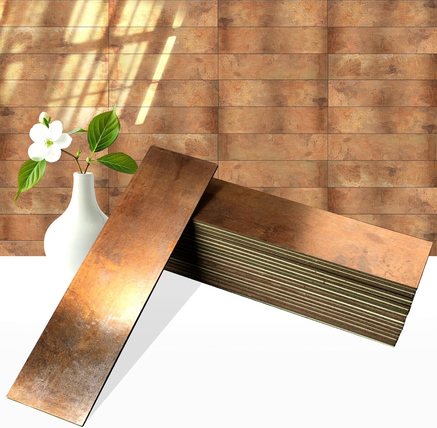 80-Piece Retro Copper Thick PVC Peel and Stick Backsplash, 2" x 8" Waterproof Subway Tile Peel and Stick Wall Tiles for Kitchen and Bathroom