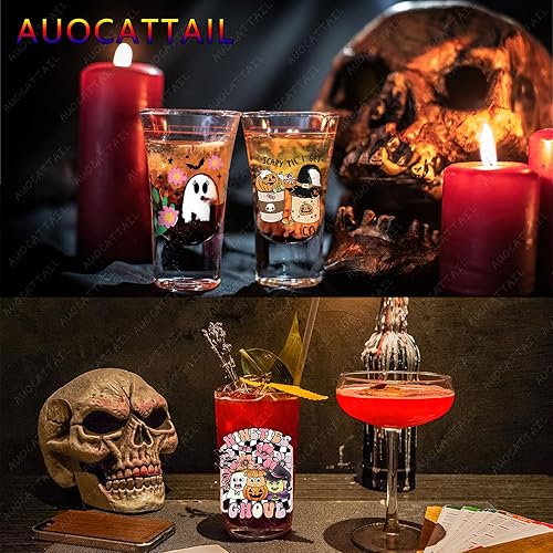 Miniatura 5 de Envoltura de copa UV DTF, 6 hojas de Halloween 3D UV DTF calcomanías de transferencia para tazas de vidrio, calcomanías de calabaza esqueleto bruja