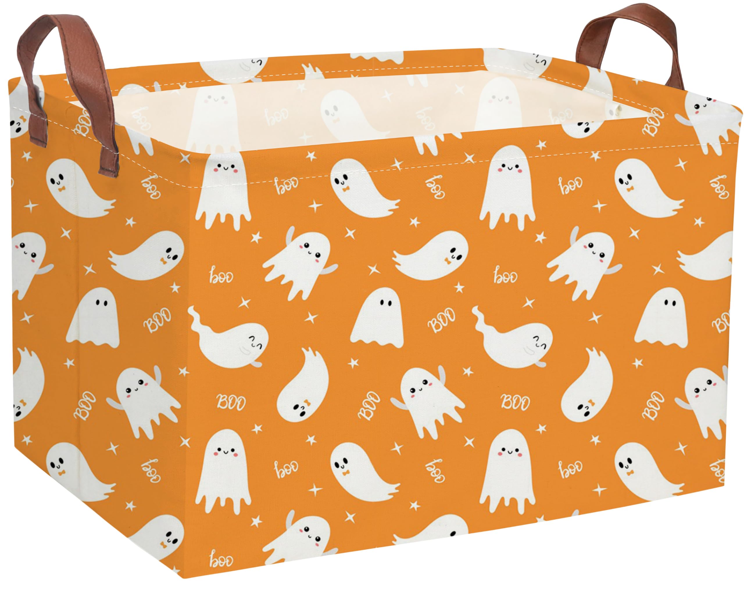 Rectangle Halloween Baskets Ghost Basket Cute Storage Bin Fish Box for Room Decor Gift Basket(yellow ghost)