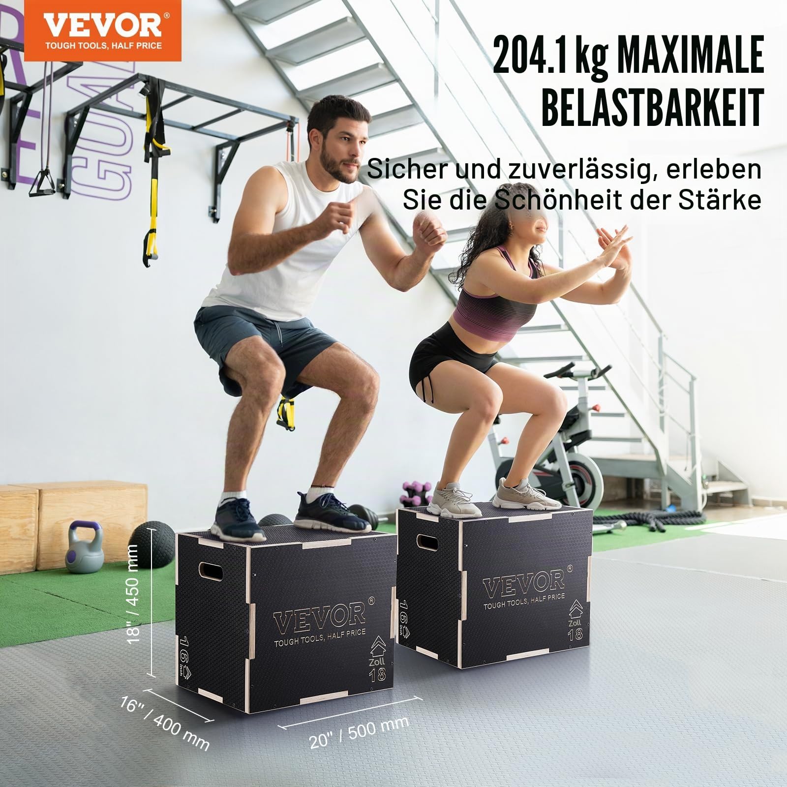VEVOR 3 in 1 Plyometrische Sprungbox Holz Plyo Box Plattform & Jumping Agility Box Anti-Rutsch Fitness Übung Step Up Box für Home Gym Training Konditionierung Krafttraining Mehrere Größen Schwarz