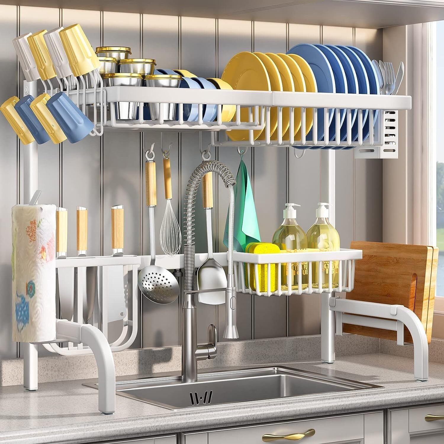 UpcoT Over The Sink Dish Drying Rack 2 Tier Rack Adjustable 25 5 to 33 5 inch Dish