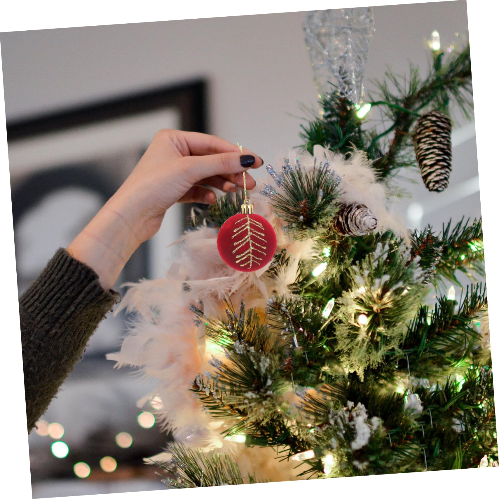 30 STK Christbaumschmuck Kugeln Beflockte Christbaumkugel Weihnachtsbaum-anhänger Schneeflockenkugeln Weihnachtsfeier Anhänger Urlaub Baumkugel Plastik Rot
