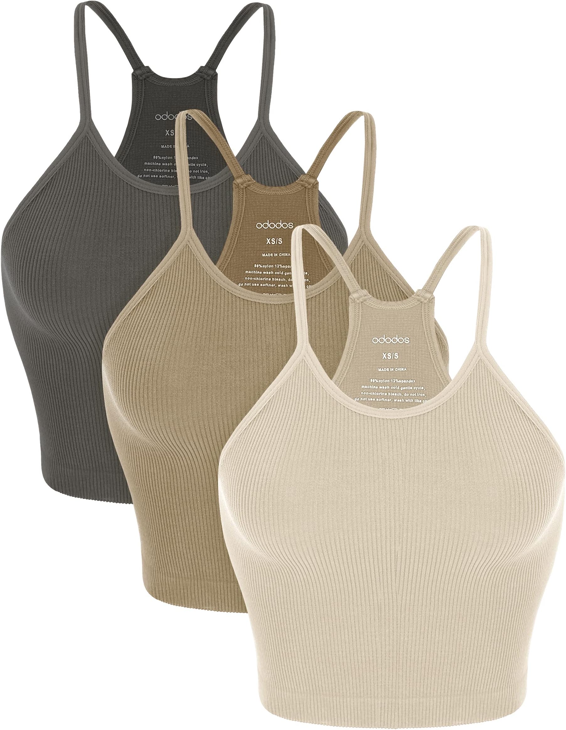 Women's Crop 3-Pack Seamless Rib-Knit Camisole Crop Tank Tops