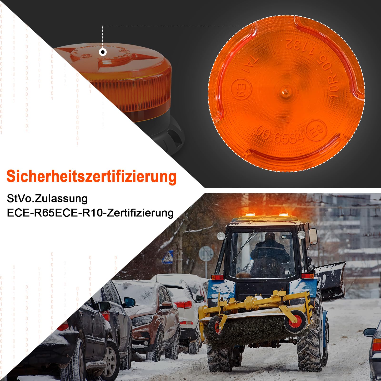 AnTom 2 Stück Rundumleuchte LED - 9 Blitzmuster, Gelbe LED Warnleuchte mit Magnet, Autoladekabel und USB-Kabel für Lkw, Traktor, SUV, Golfwagen, Notfallfahrzeuge und Baustellen [Energieklasse A+++]
