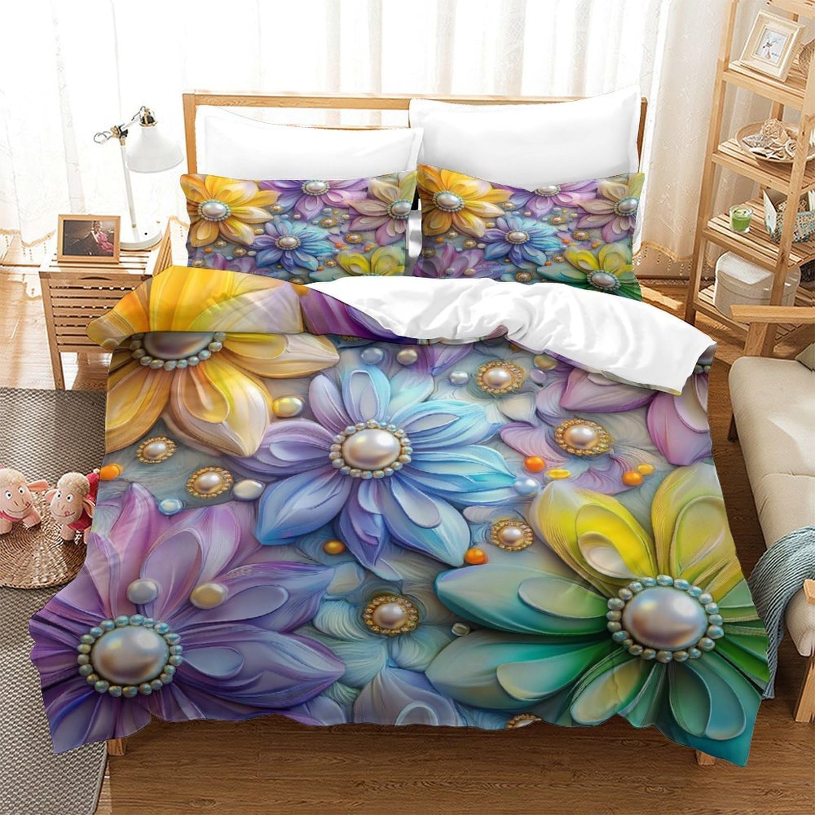 Flamingo-Pärchen Bettbezug 3D Gedruckt Weich Reißverschluss Hautfreundlich Bettdeckenbezug 3 Teilig Mikrofaser Kuschelig mit Kissenbezug Schlafkomfort for Fans & Männer Super king（260x220cm）