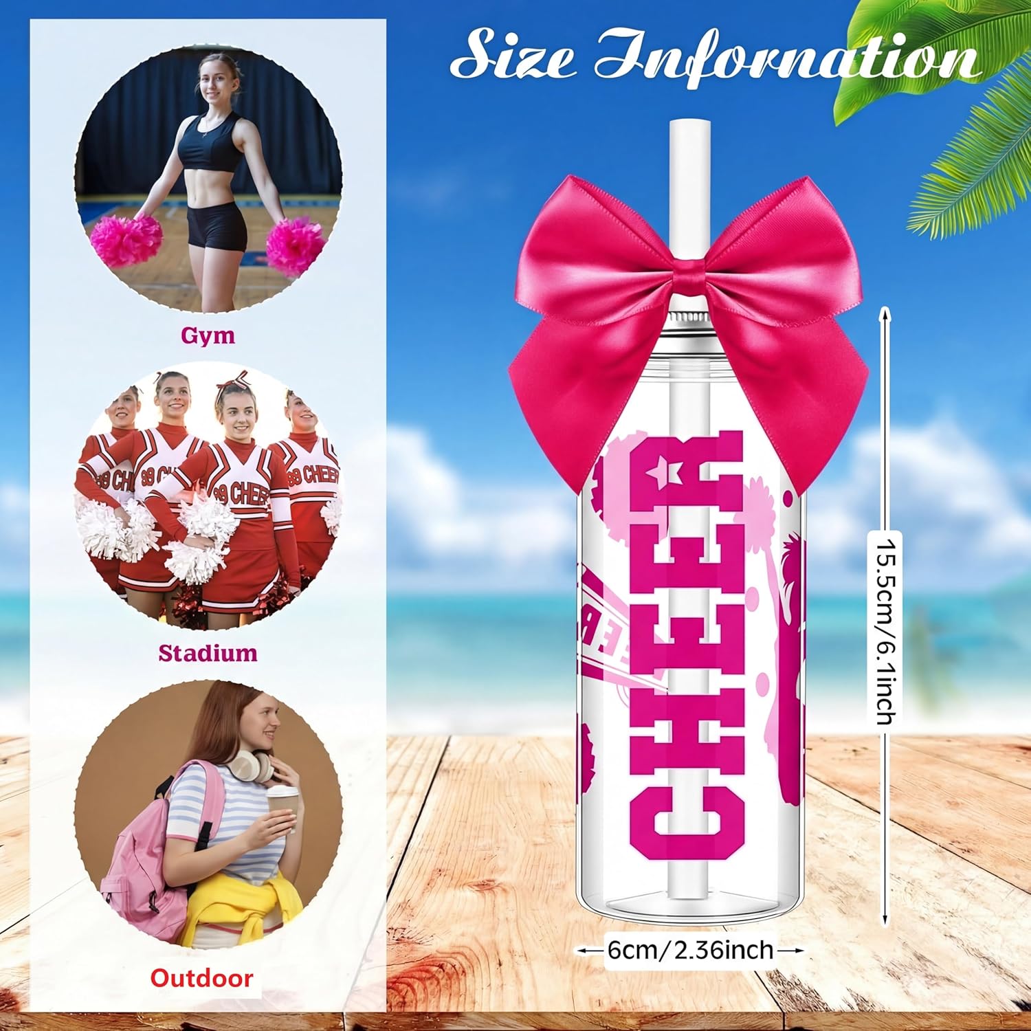 24 Pcs Hot Pink Cheerleader Gift Bulk for Team Cheer Cups 14 oz Bow Water Bottle Plastic Cheer Tumblers with Lid and Straw for Cheerleader Sport Party Favor Gift