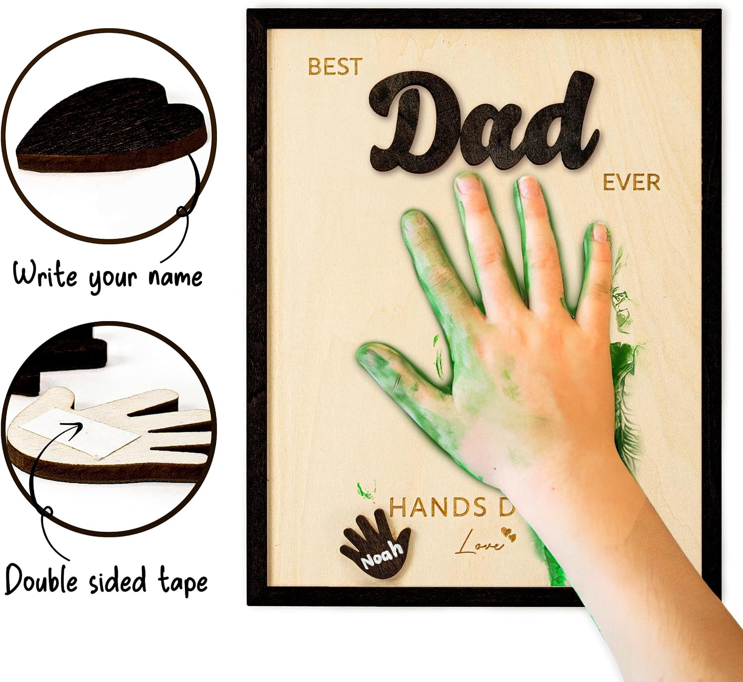 Personalized Fathers Day Crafts for Kids, Handmade Best Dad Ever Sign with Kids Handprint Art, Custom Ink Name, DIY Craft Kit for Father's Day, Meaningful Gift from Wife & Children, Unique Birthday Gift Idea for Dad
