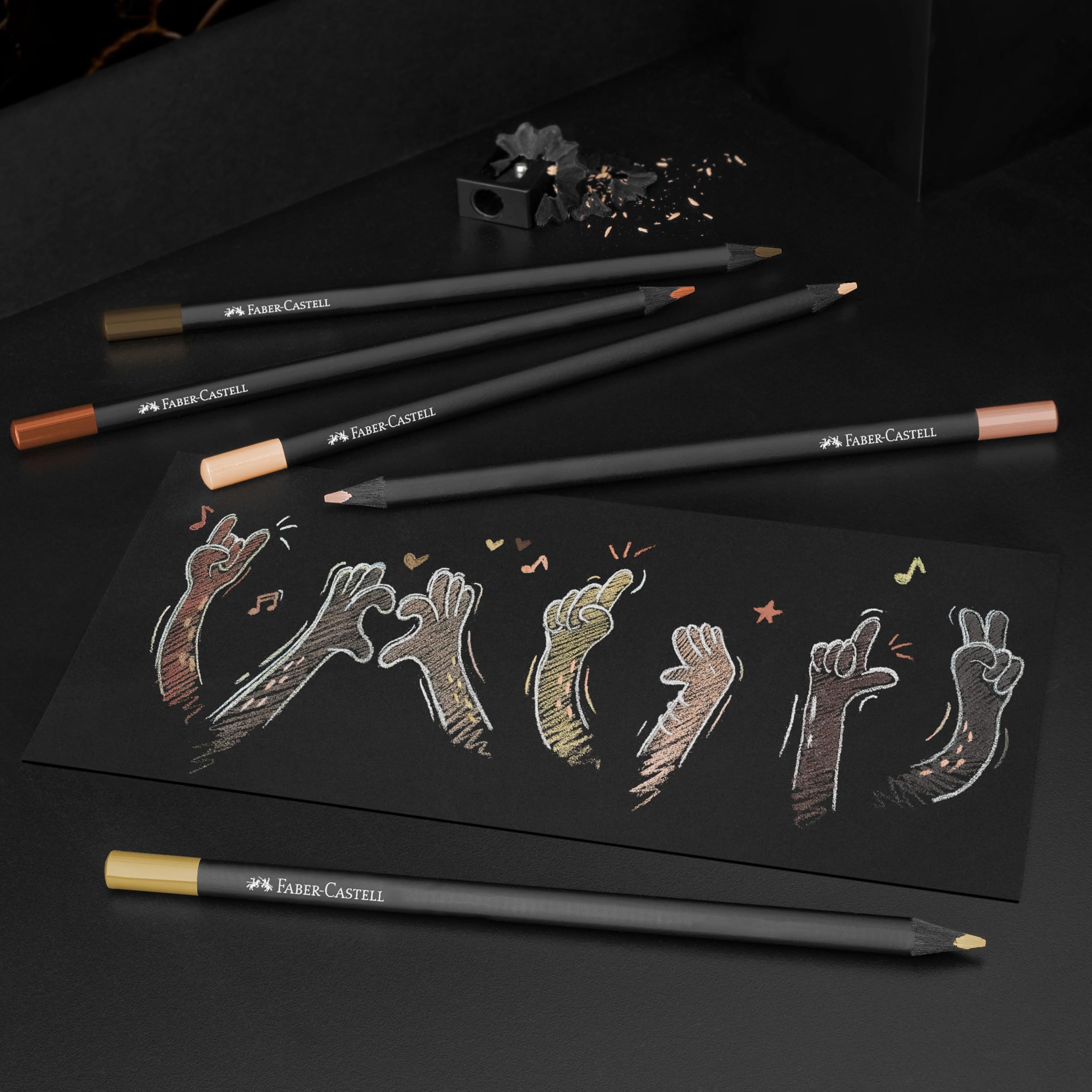 Faber-Castell Black Edition Boya Kalemi 12’li Skin Tones, Siyah Lata, Siyah Kağıda Uyumlu, Ergonomik Üçgen Gövde, Ten Renkleri