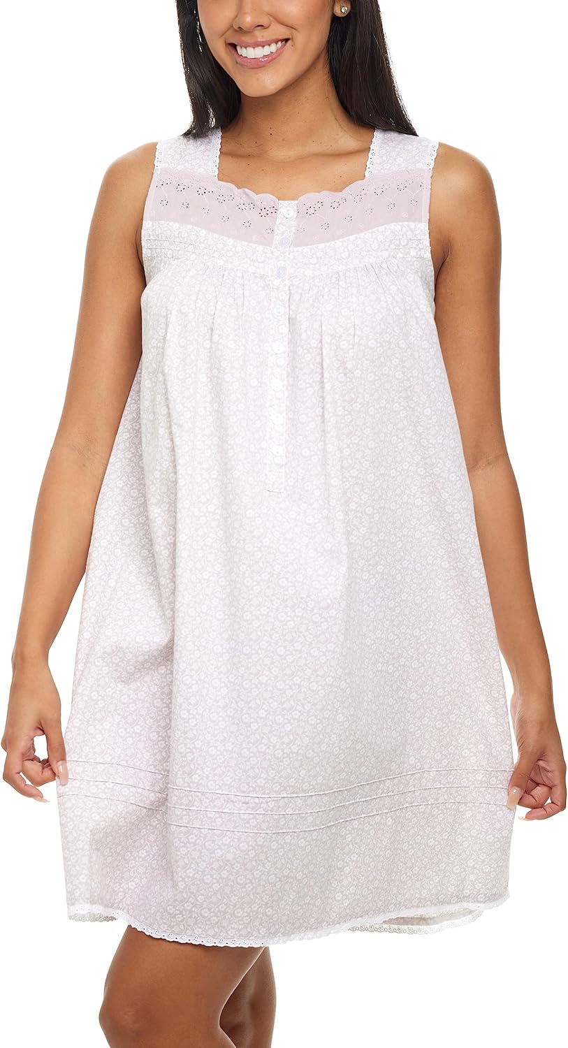 Alexander Del Rossa 100% Cotton Nightgowns for Women, Sleeveless Nightgowns for Women Soft Cotton