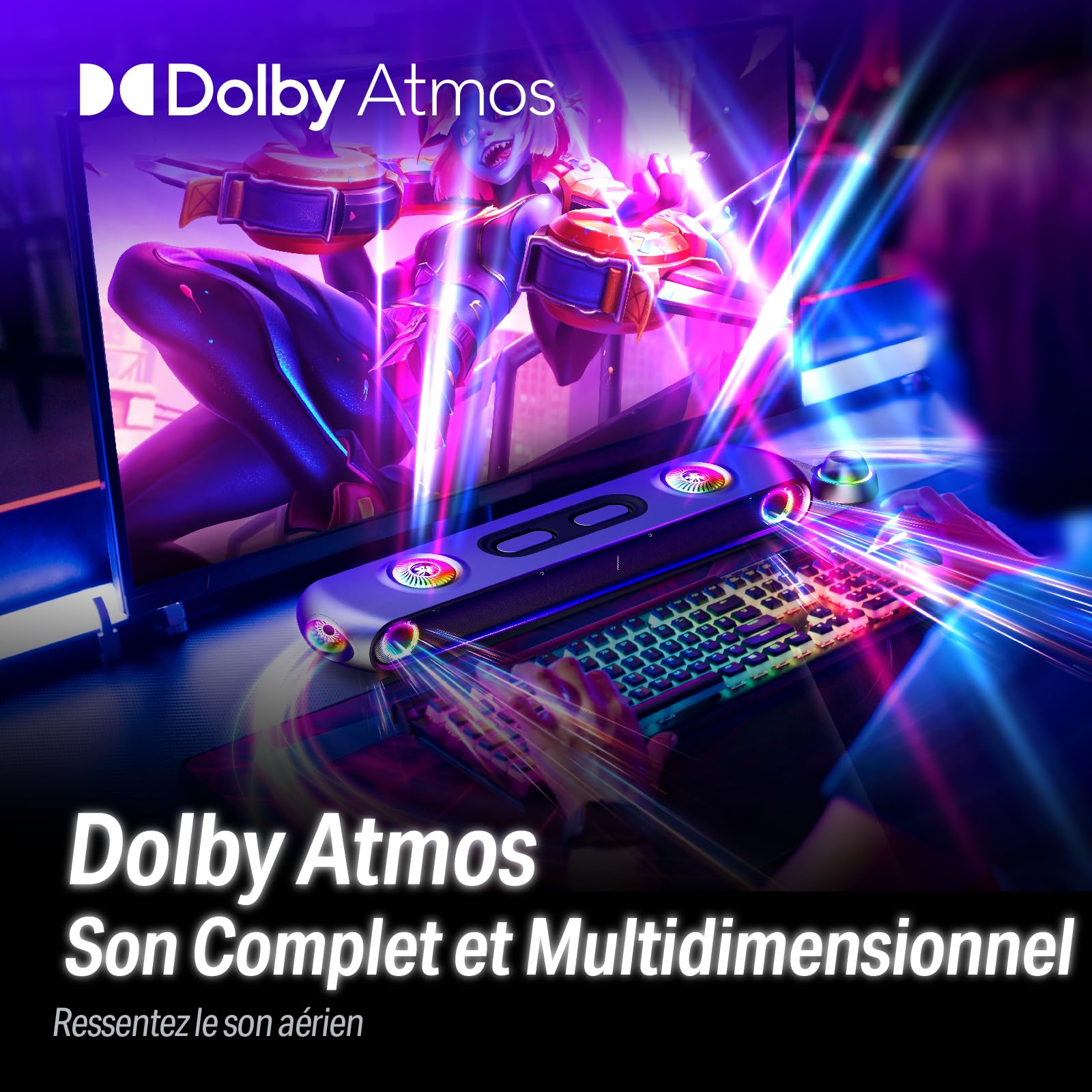 OXS Thunder Pro 5.1.2 Barre de Son de Jeu avec Dolby Atmos, Connexion Bluetooth Multi-Appareils, Caisson de Basses intégré, 3 Modes de Jeu Professsionnels, pour Les PC et Les Consoles de Jeu