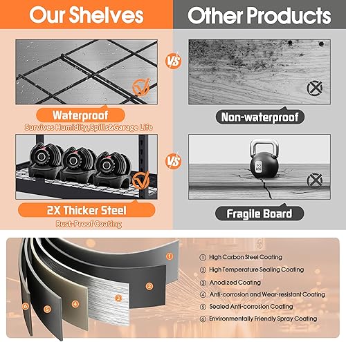 Miniatura 4 de Estantes de almacenamiento de garaje, estantes de garaje resistentes, estante de metal ajustable de 4 niveles, estante de almacenamiento para