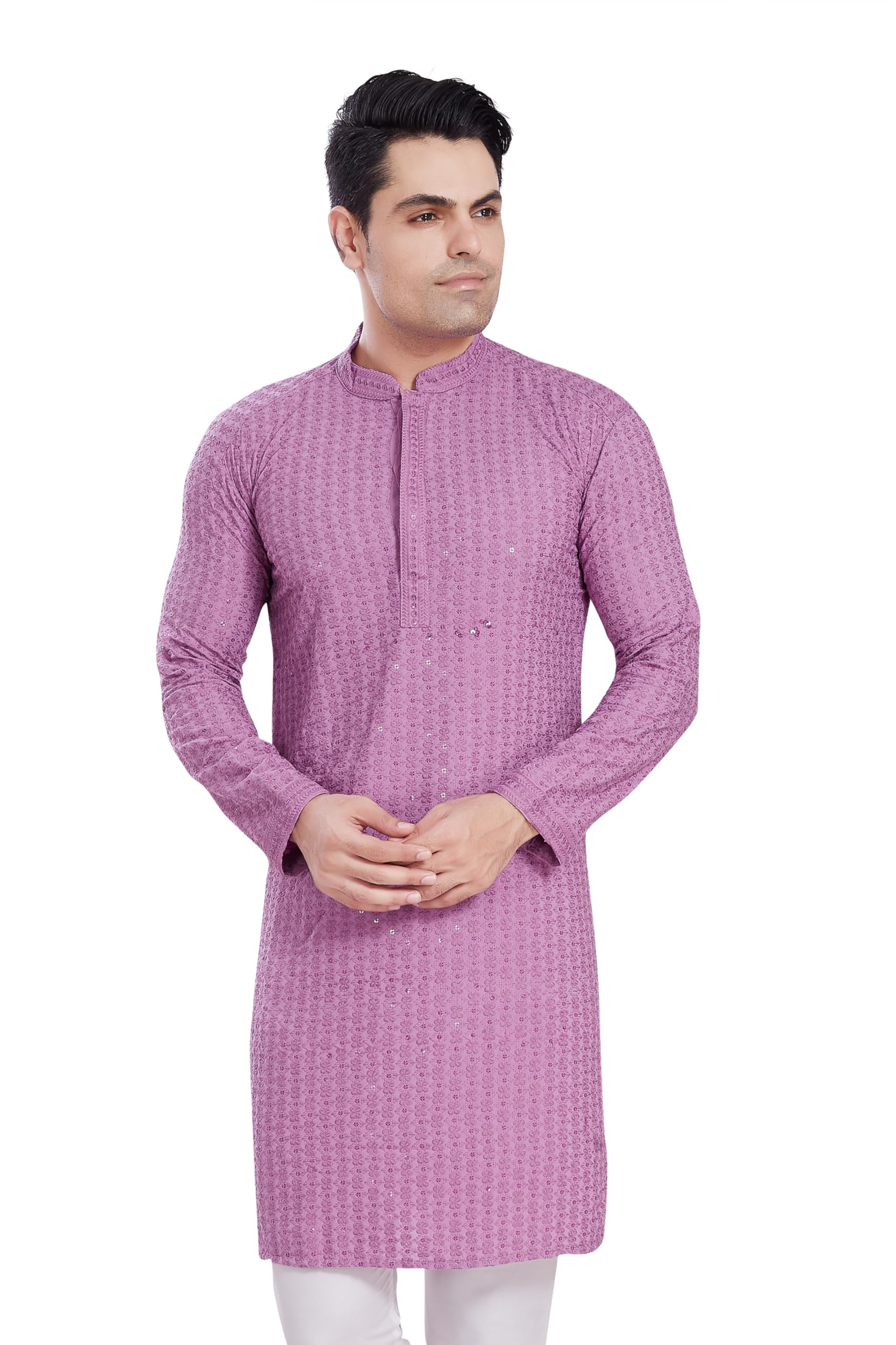 Divisive Men's Sequince Embroidered Cotton Blend Only Slim Fit Kurta (Dkrt512_Xxxl_Lavendar)