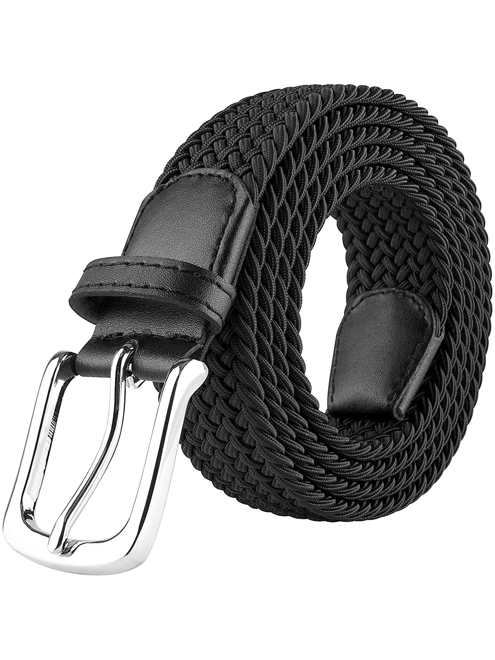 989Zé ENZO Mens Stretch Belts Ladies Elasticated Woven Adjustable Braided Metal Buckle Belt (Black, L)