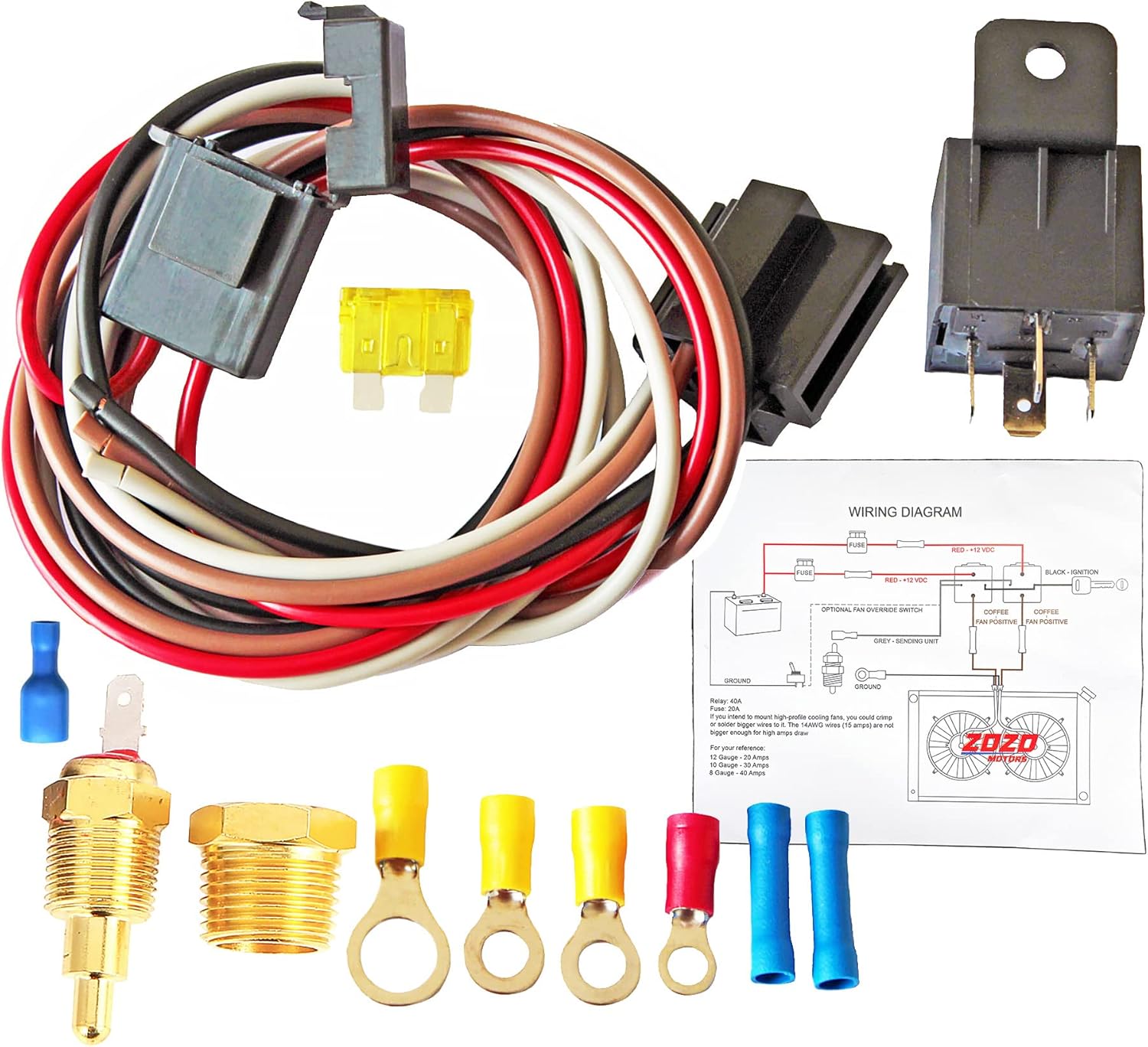 Radiator Fan Sensor Switch Electric Fan Wiring Kit Electric Cooling Fan Thermostat Kit