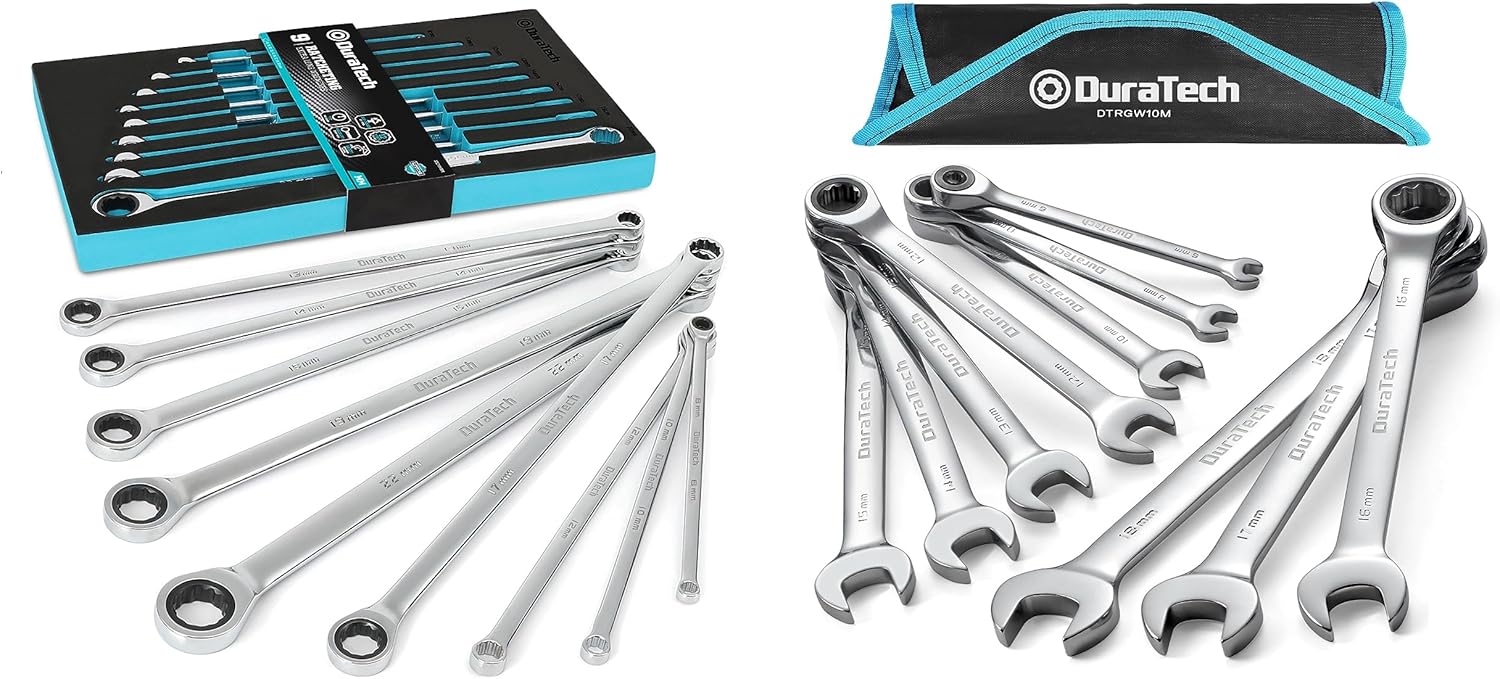 DURATECH 9Piece Extra Long Ratcheting Wrench Set and 10Piece