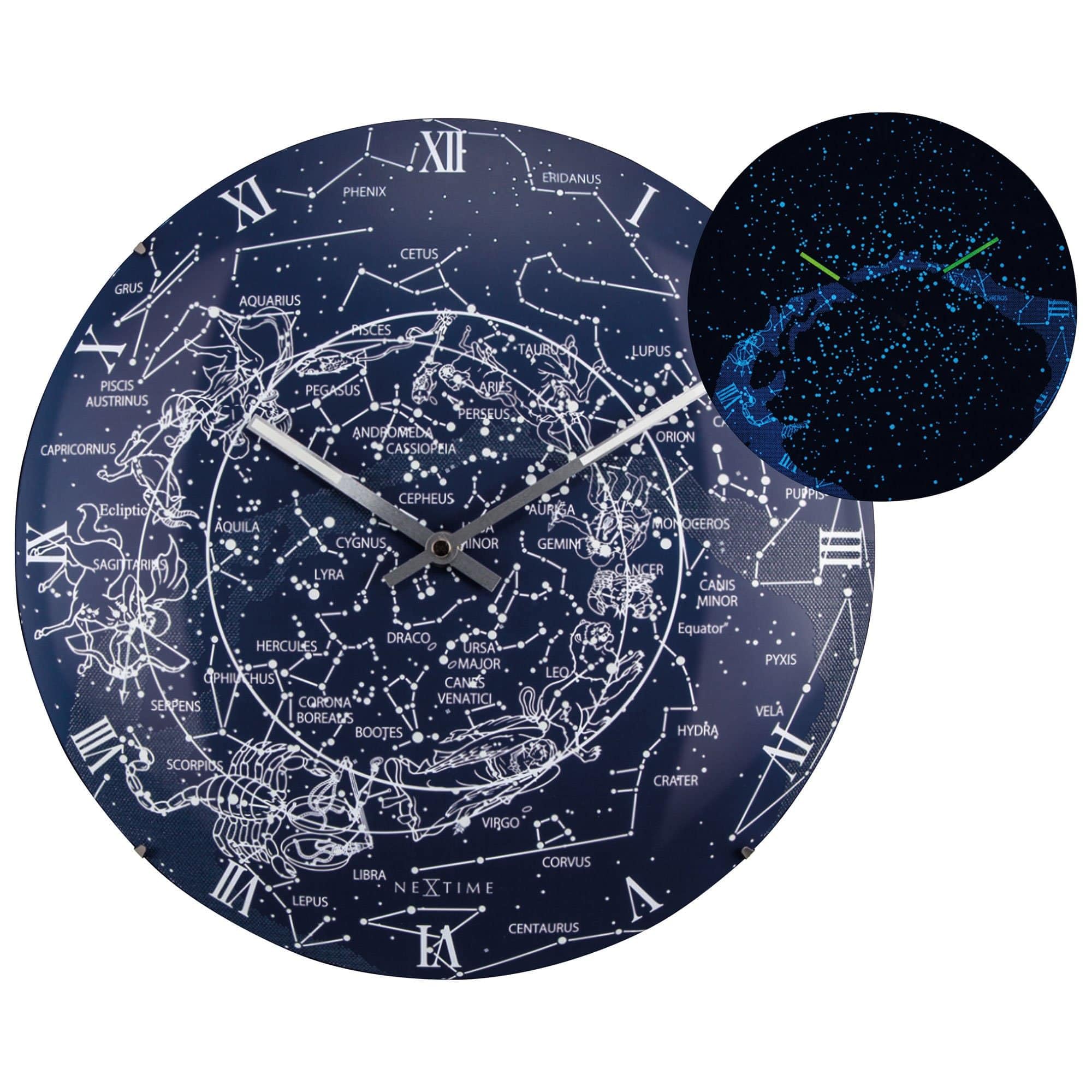 NexTime - Wall clock – Ø 35 cm - Dome Glass - Glow-in-the-dark- 'Milky Way dome' 3165.0